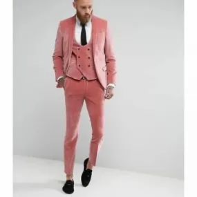 Abito da smoking da sposo moda 3 pezzi su misura slim fit abito da smoking da uomo in velluto rosa per festa di ballo giacca + g