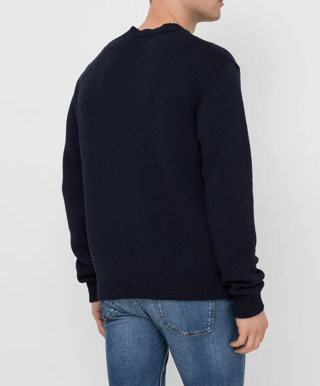 Balmain Maglione in lana merino blu navy con motivo logo WH1KD000K027