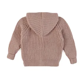 Cardigan Ross Rosa Chiaro Con Cappuccio Bimba