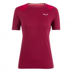 Salewa BASELAYER MANICHE CORTE DONNA CRISTALLO WARM MERINO RESPONSIVE rhodo red